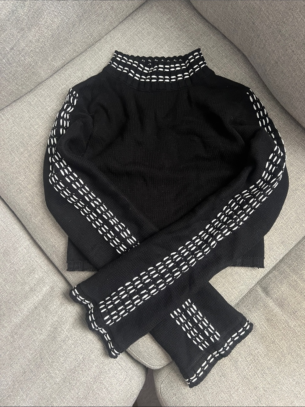 Altar'd State Black Cropped Turtleneck Sweater with White Stitching